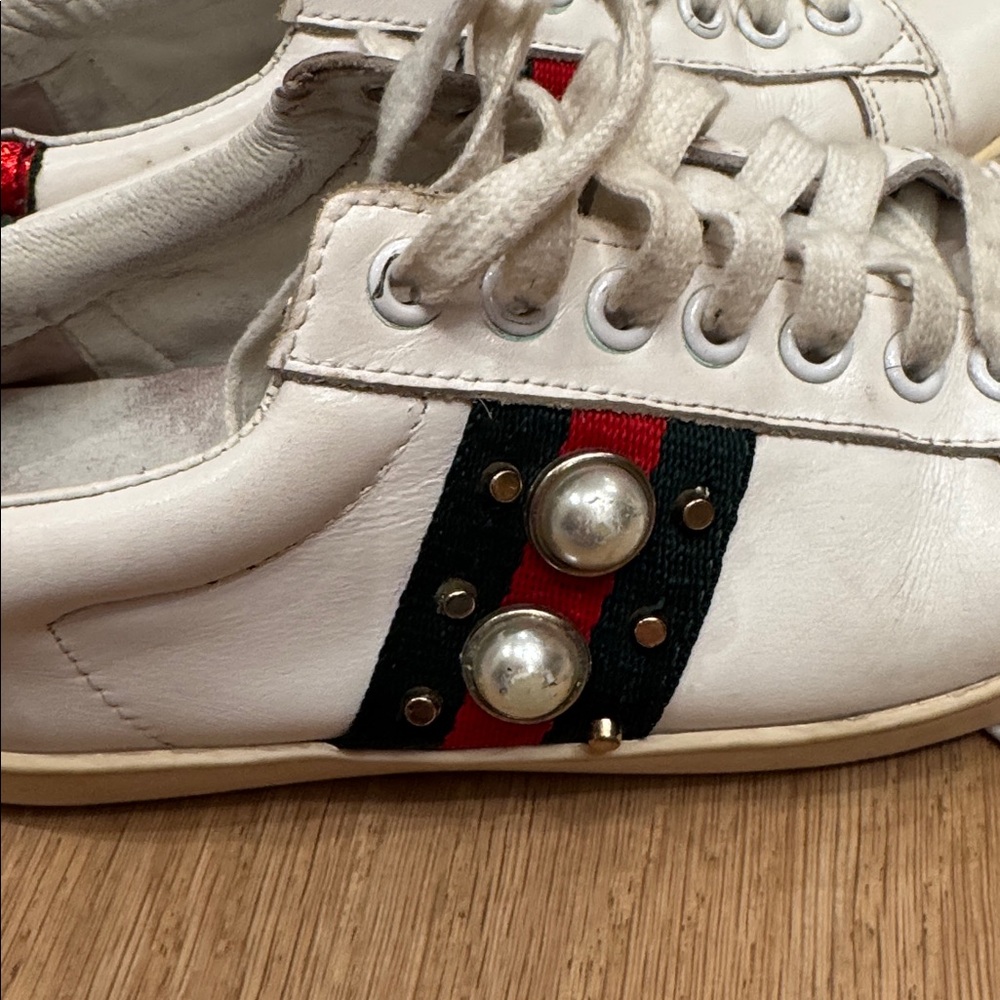 Gucci ace scrape sneakers silver spikes size 36 see photos have been worn green - Picture 4 of 9